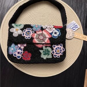 Studio Black Floral Beaded Shoulder Bag